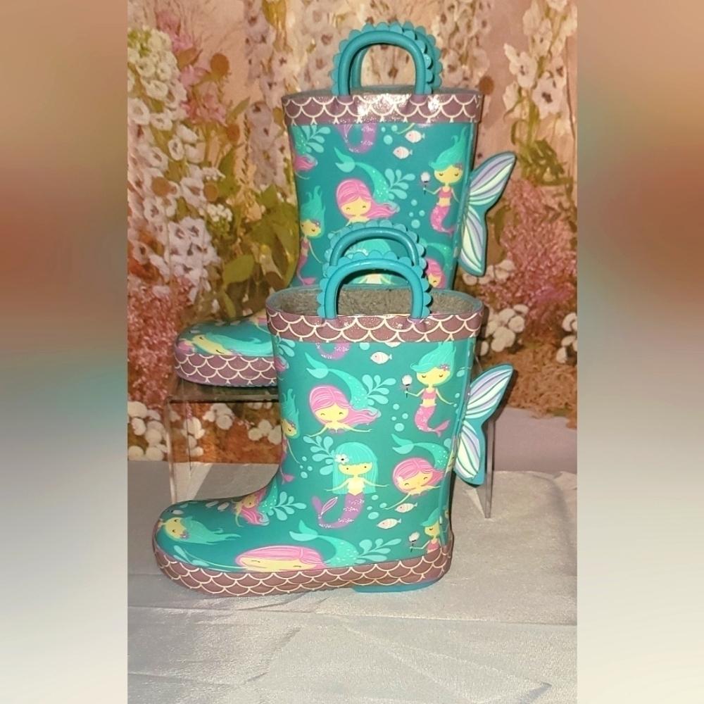 Mermaid Rubber Rain Boots lined with faux Sherpa
